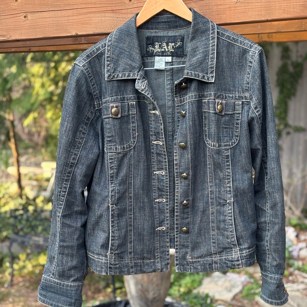 Denim Jacket with Button Detailing, Vintage Live a Little denim Jean jacket